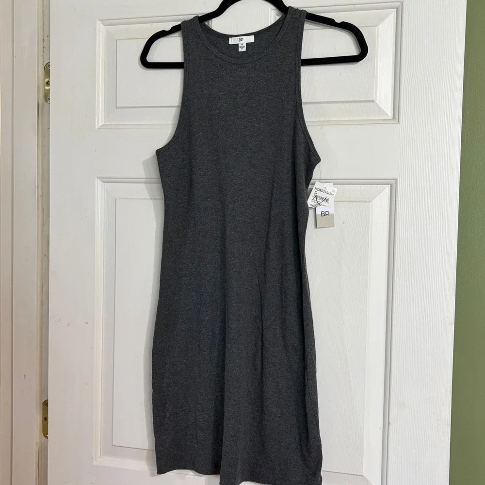 BP Bodycon Dress Womens Medium Grey‎ New Ribbed Knit Racerback Mini Tank Dress